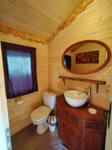 baño con aseo y lavamanos en una cabaña en Les Toits Rouges le luxe de la simplicité, en Saint-Étienne-de-Tinée 46 fotos más