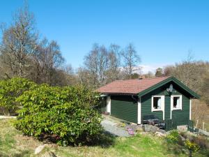 a green and white house in a garden at Chalet Grønnehytta - FJH606 by Interhome in Gjelland