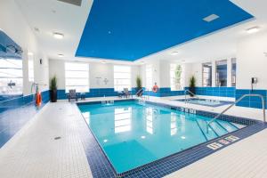 a large swimming pool with a blue ceiling at Holiday Inn Express & Suites Spruce Grove - Stony Plain by IHG in Spruce Grove