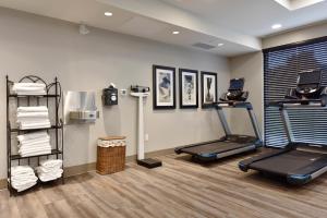 een fitnessruimte met loopband en crosstrainers in een kamer bij Holiday Inn Express Hotel & Suites Waterloo - St. Jacobs Area, an IHG Hotel in Waterloo