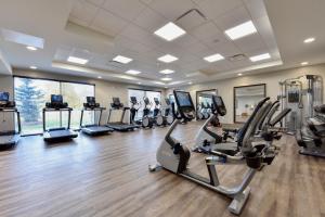 een fitnessruimte met loopbanden en crosstrainers bij Holiday Inn Express Hotel & Suites Waterloo - St. Jacobs Area, an IHG Hotel in Waterloo