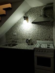 uma cozinha com um fogão, um lavatório e uma luz em Bosque De Sol em Malargüe
