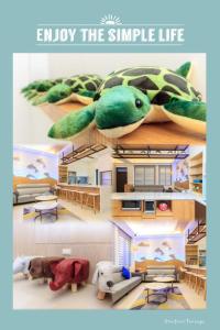 頭城的住宿－鯨艷民宿，墙上有一只塞满了乌龟的房间