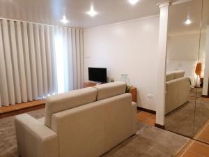 a living room with a couch and a television at Quinta da Eira do Sol in Guimarães