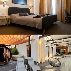 1 dormitorio con 1 cama y 1 dormitorio con sillas en VIGEO lounge b&b coffee en Bojnice