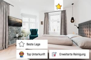 1 dormitorio con cama, escritorio y silla en Center-Apartment - Große Wohnung im Stadtzentrum in perfekter Lage en Innsbruck
