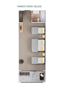 a rendering of a floor plan of a marriott family bathroom at Marritz Hotel in Perisher Valley