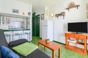 Una sala de estar con un sofá y un televisor. en Mimosa B1, en Puerto del Carmen