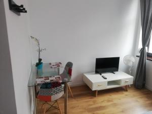 Televízia a/alebo spoločenská miestnosť v ubytovaní Apartamenty przy Gimnazjalnej