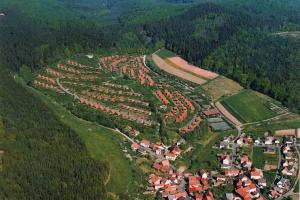 an aerial view of a village on a hill at Ferienhaus Kornblume in Ronshausen