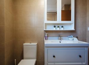 a bathroom with a white sink and a toilet at Nice Apartment next to Plaza de Armas in Seville