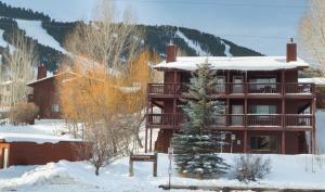 un gran edificio en la nieve con un árbol en 2502 Pitchfork, en Jackson