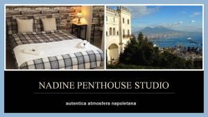 uma colagem de duas fotos de uma cama e um edifício em Nadine Penthouse Studio em Nápoles