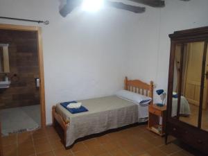 1 dormitorio con 1 cama y ducha a ras de suelo en Urra Field Centre - The Almería Field Study Centre at Cortijos Urrá, Sorbas area, Tabernas and Cabo de Gata, en Sorbas
