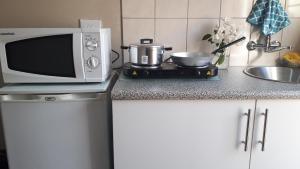 a microwave oven sitting on top of a kitchen counter at Relax in Aberdeen in Johannesburg