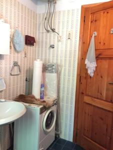 pralka w łazience z umywalką w obiekcie Appartamento di montagna sul Belvedere di Gambarie w mieście Gambarie