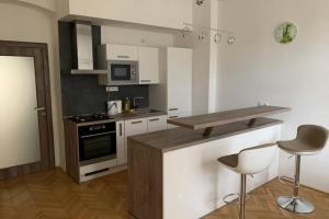 a kitchen with a counter and a stove top oven at Apartman Centrum 301 in Ústí nad Labem