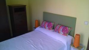 1 dormitorio con 1 cama con sábanas moradas y 2 almohadas en M17 Madrid Centro apartamento con wifi, en Madrid