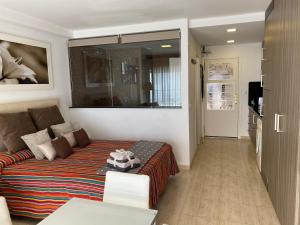 Un dormitorio con una cama y una sala de estar. en Apartamento Luxury & Top sea view, en Alicante