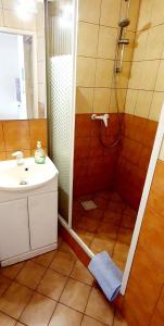 a bathroom with a shower and a sink at 2 metro lines Warsaw Center in Warsaw