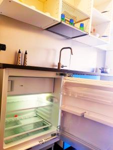 レッジョ・ディ・カラブリアにあるAreté Luxury Roomの空の冷蔵庫(キッチン内のドア開閉可)