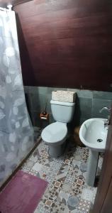 łazienka z toaletą i umywalką w obiekcie Refúgio nas Montanhas w mieście Engenheiro Passos