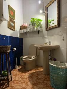 y baño con lavabo, aseo y espejo. en Ecoartejeda CAVE HOUSE, en Tejeda