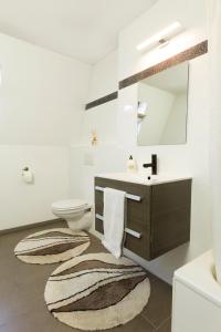 a bathroom with a sink and a toilet and a mirror at inn Venlo Apartment in Venlo