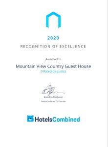 Certifikát, hodnocení, plakát nebo jiný dokument vystavený v ubytování Mountain View Country Guest House