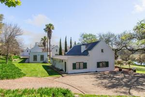 a white house with a palm tree in the background at Webersburg in Stellenbosch