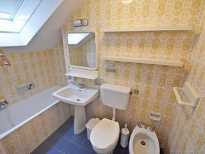 a bathroom with a sink toilet and a mirror at Apartment Enrosadira-4 by Interhome in Alba di Canazei +26 photos