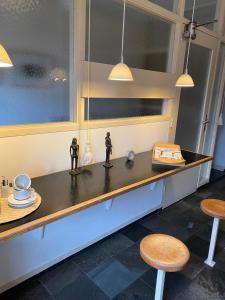 een aanrecht met twee beeldjes erop bij Hotel het Oude Postkantoor in Brummen +36 foto's
