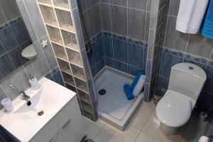 a bathroom with a shower with a toilet and a sink at Rio Sol - Oasis de Privacidad in Costa Calma