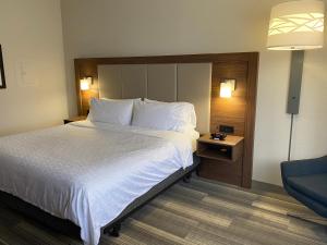 una camera d'albergo con un grande letto e una sedia di Holiday Inn Express & Suites Albuquerque Historic Old Town, an IHG Hotel ad Albuquerque