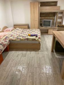a bedroom with a bed and a tv in it at Апартамент 27 юли in Varna City