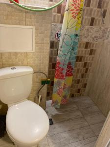 a bathroom with a toilet and a shower at Апартамент 27 юли in Varna City