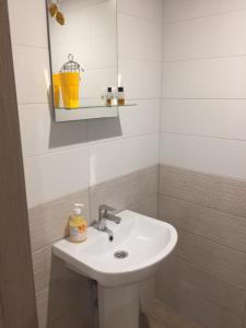 a bathroom with a white sink and a mirror at Гостевой Дом «ANIKA» in Ivankov +16 photos