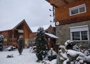 a house with snow on the ground in front of it at Sadyba Pidkova in Pistyn
