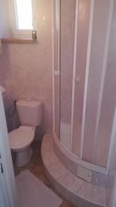 a bathroom with a toilet and a shower at Chata Neografia in Martin +40 photos