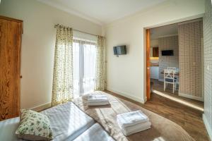 a bedroom with a bed and a large window at Apartamenty "Góralskie Kąty" agroturystyka in Szaflary