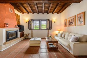 a living room with a couch and a fireplace at Villa Can Curreu in Sant Carles de Peralta