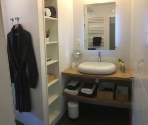 a bathroom with a sink and a mirror at Villa van Brienen - Studio in Dilsen-Stokkem