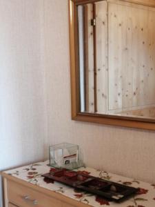 uma mesa com um espelho em cima de um armário em Gästehaus Tropf em Litschau