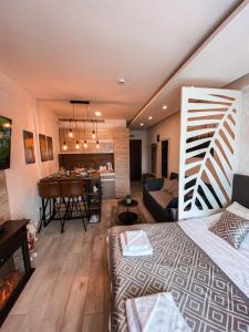 Zimmer mit einem Bett, einem Wohnzimmer und einer Küche in der Unterkunft Milmari MM L24 in Kopaonik