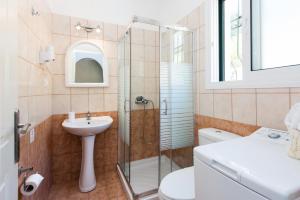 a bathroom with a shower and a sink and a toilet at Villa Renata in Barbati