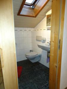 a bathroom with a toilet and a sink at Ferienwohnung Wingen in Bad Feilnbach