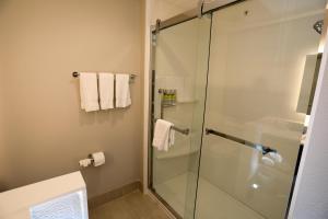 a glass shower in a bathroom with white towels at Holiday Inn Express & Suites - Forney by IHG in Forney +43 photos
