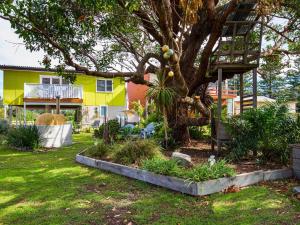 a yellow house with a tree in a yard at Arklow I Pet Friendly with Ocean Views in Culburra Beach
