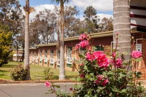 a building with pink roses in front of it at Manjimup Motor Inn in Manjimup