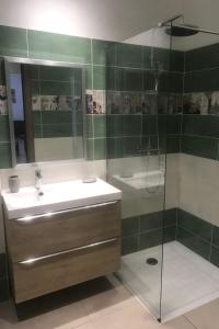 y baño con lavabo y ducha. en Apartment A Suara Linda-1 by Interhome, en Ghisonaccia